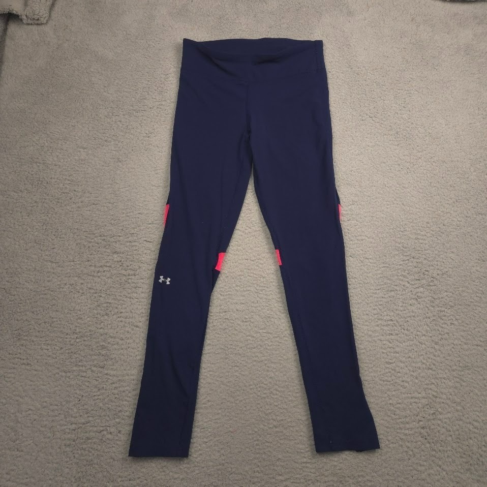 Under Armour Womens Small Blue Pink Running Leggings Ankle Zip Pocket Stretch